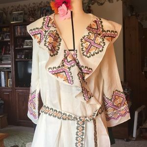 Diamond embroidered Linen Midi dress